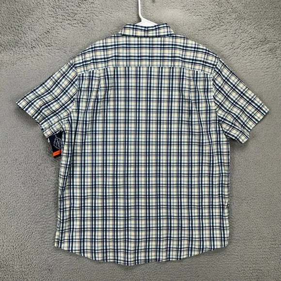 St Johns Bay Button Down Shirt Adult XL Blue Yellow Plaid Comfort Flex Mens NEW